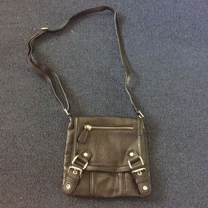 Faux leather cross body bag.