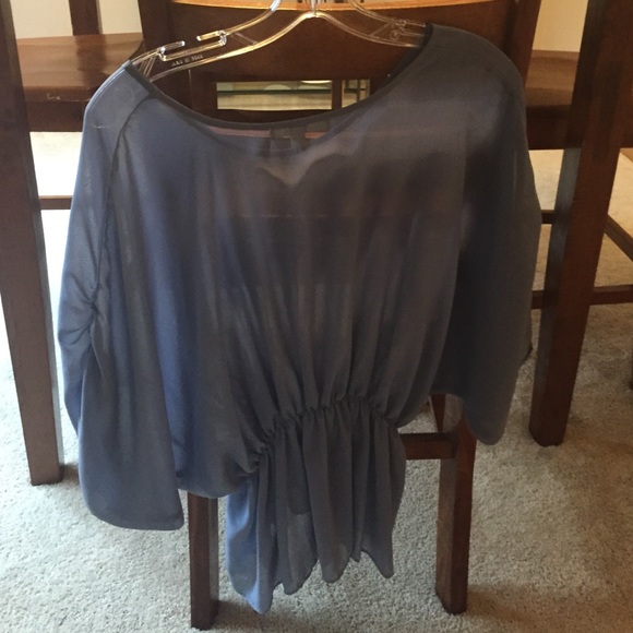 Blue s/s silky top w/ elastic band mid waist - Picture 2 of 2