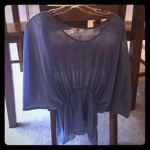 Blue s/s silky top w/ elastic band mid waist