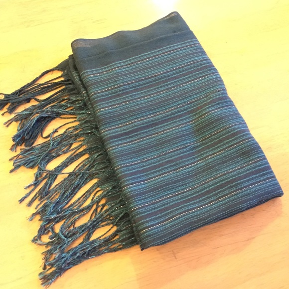 Teal blue striped pashmina