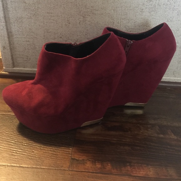Red wedge booties