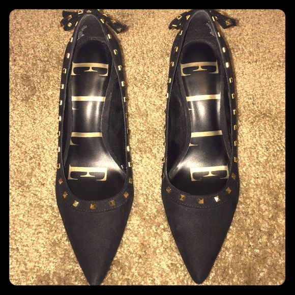 Elle Black/Gold studded bow heels