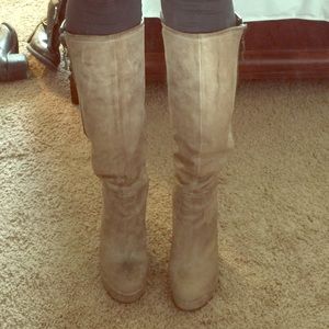 Knee high tan platform boot
