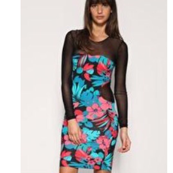 Asos Flower Print Mesh Insert Dress NWT SZ 8