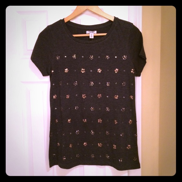 NWT Dk Gray sequins T ~ SZ M