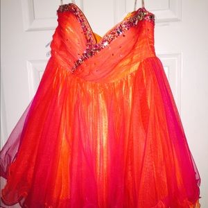 Orange and yellow sweetheart prom dress