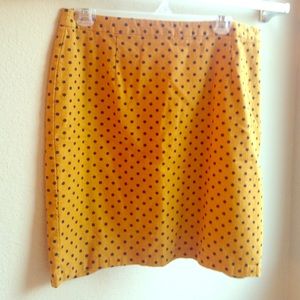 Mustard yellow pencil skirt with black polka dots