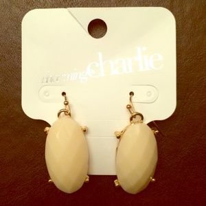 Cream and Gold Oval Stone Earrings