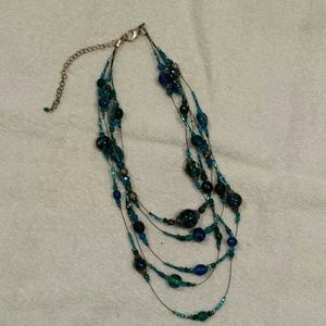 Metallic Aqua/Blue Beaded Necklace