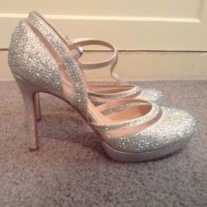 Sparkly silver 4 inch high heels