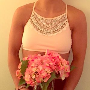 Baby pink lace halter swim suit top