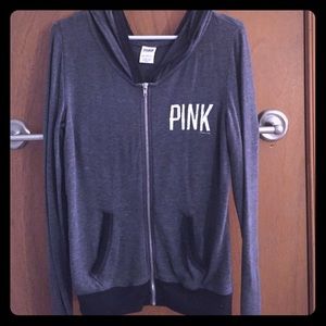 Pink brand; gray and black hooded zip up