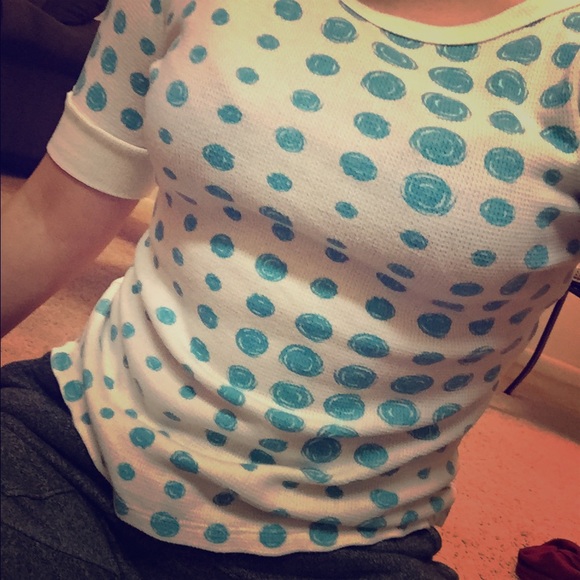 White Shirt with Blue Polkadots
