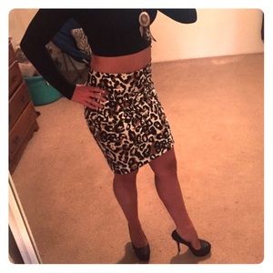 Leopard/ cheetah print skirt and black pumps!