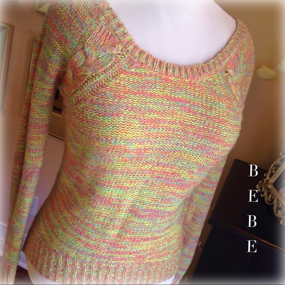bebe Sweaters - BEBE colorful hi-low cable knit sweater