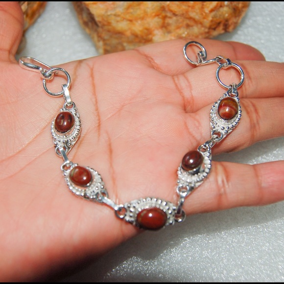handmade & handcrafted gemstone jewelry Jewelry - 925 Silver Stamp Red Jasper Bracelet 7 1/2" handmade & handcrafted gemstone jewelry Jewelry - 925 Silver Stamp Red Jasper Bracelet 7 1/2"