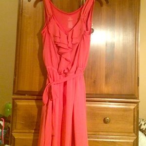 Coral ruffle front dress
