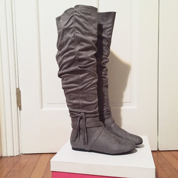 JustFab Rommy Slouchy Grey Over The Knee Boots