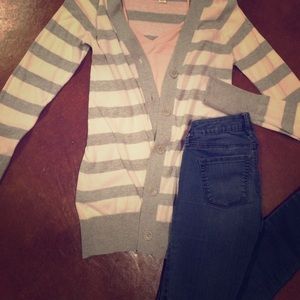 Gray/White Striped Sweater