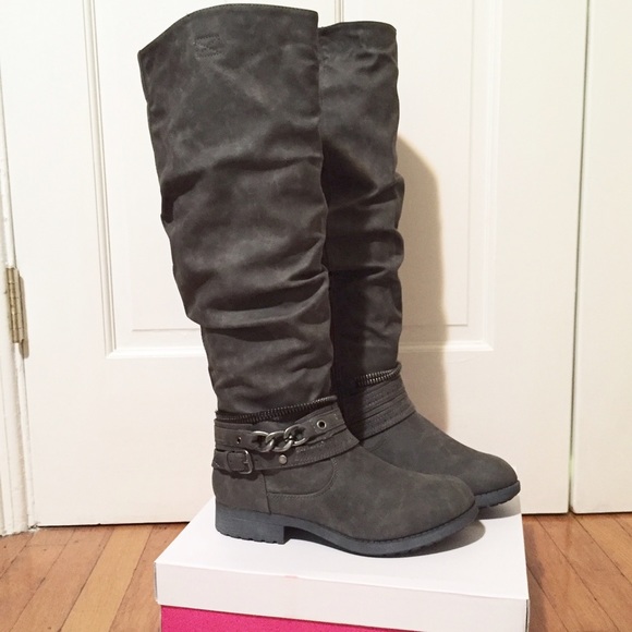 JustFab Xanthe Tall Grey Motorcycle Boots