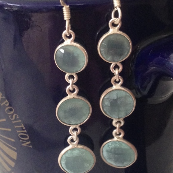 💯% 925 sterling silver blue chalcedony earrings💙 - Picture 2 of 4