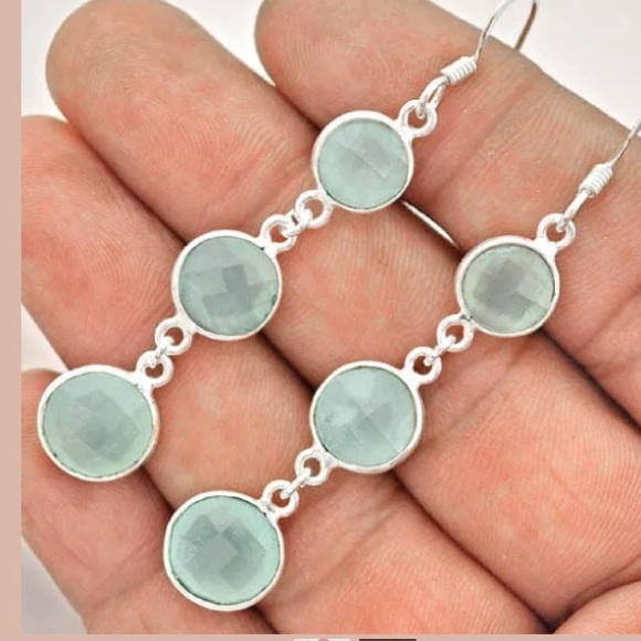 💯% 925 sterling silver blue chalcedony earrings💙 - Picture 3 of 4