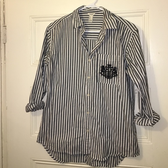 Gray and white striped button-up shirt. Forever 21