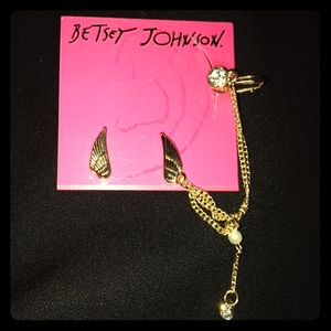 Betsey Johnson Angel Wing Earrings with Jewel Cuff