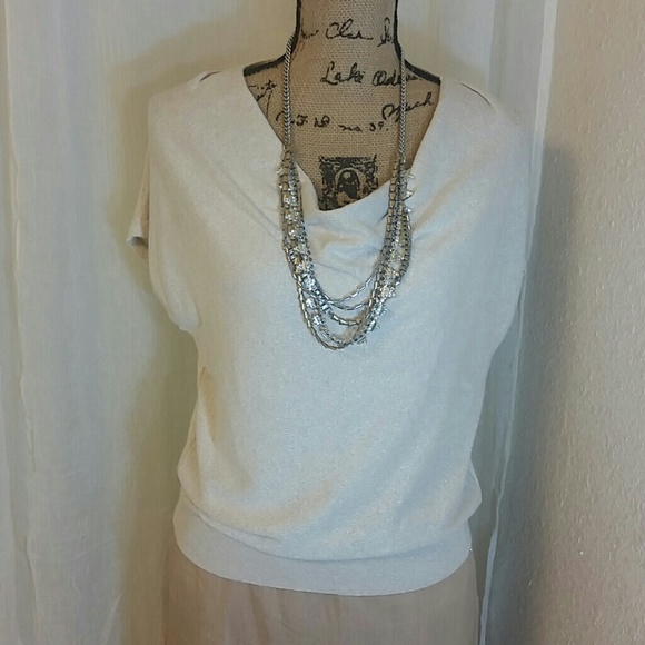 Soft shimner of gold dolman short sleeve sweater