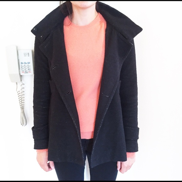 Theory Pea Coat w/Hood Sz. Small Black and Grey