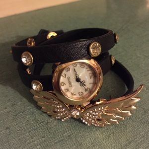 Wrap around black watch with wings
