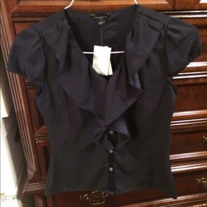 Navy blue ruffle blouse