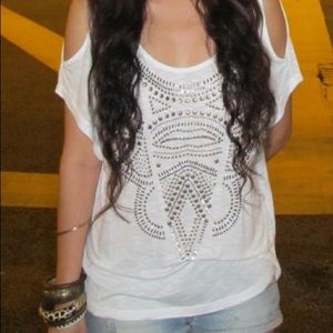 bershka cut off shoulder top