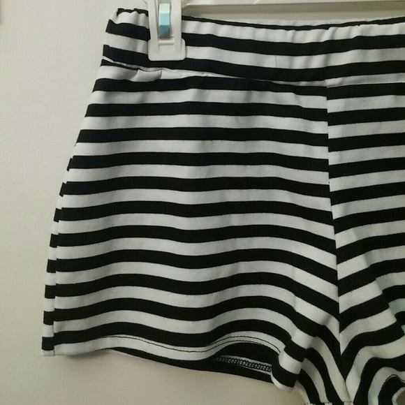Black and white striped tight shorts