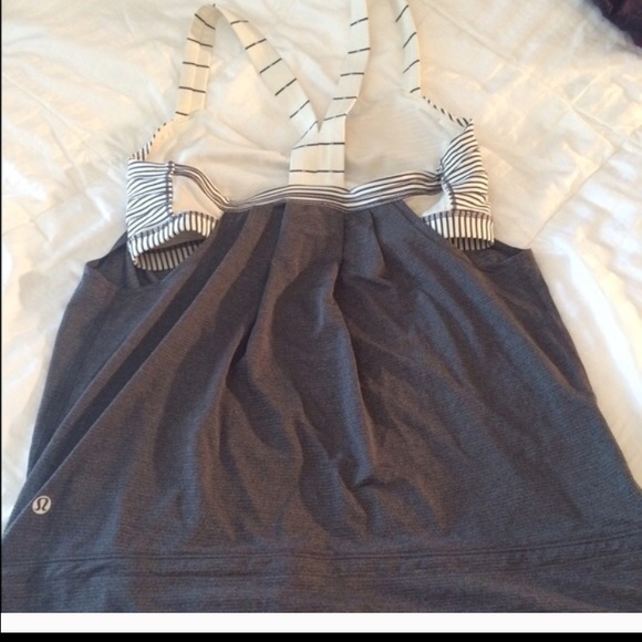 Lululemon gray with striped built in bra size 10.