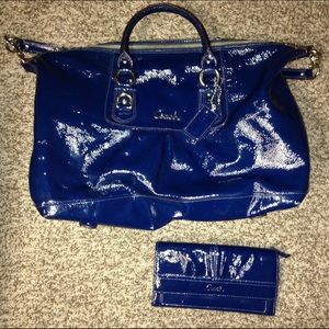 Price Drop! COACH blue leather bag and wallet set