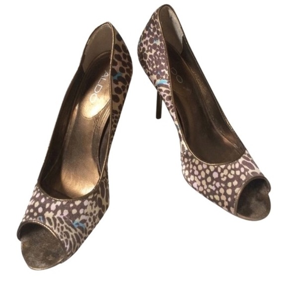 Aldo Satin Peep Toe Print Pumps