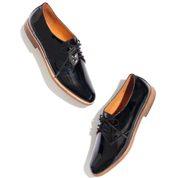 MADEWELL BLACK PATENT LEATHER OXFORDS