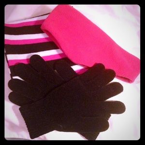 3 piece set, scarf, gloves and headband/ear warmer