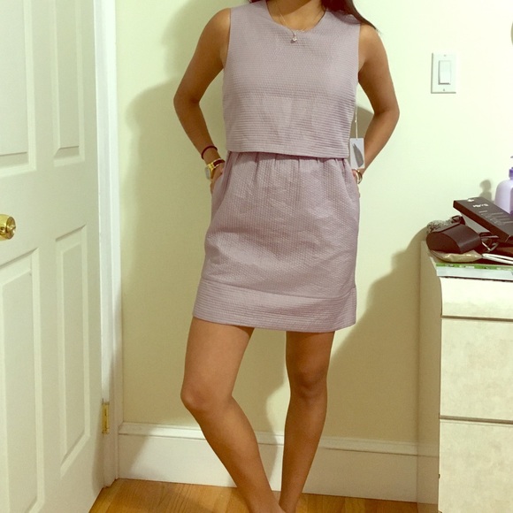 Lavender dress, it's perfect for work attire.