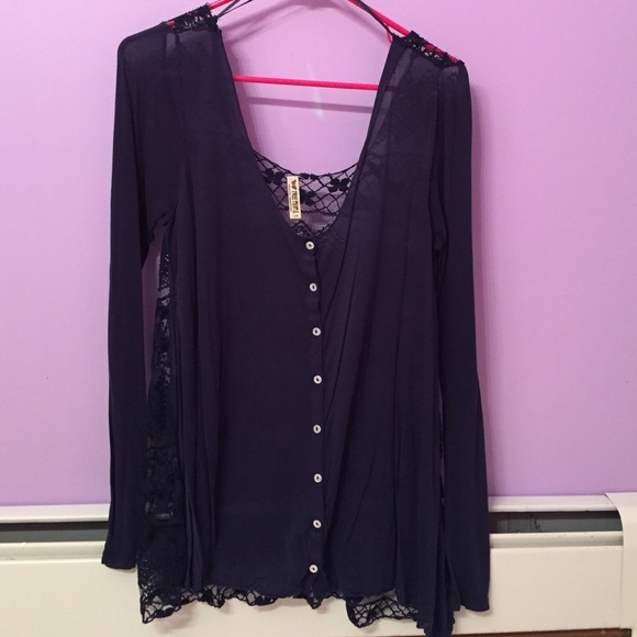 Free People Tops - Free People Navy Long Sleeve Blouse