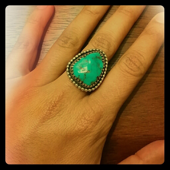 Unisex Handmade Turquoise and Silver Ring
