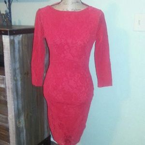 Moda International Soft Red Lace Open Back Dress