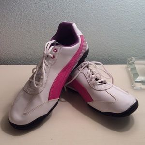 PUMA White, Pink, and Purple Tennis Shoes