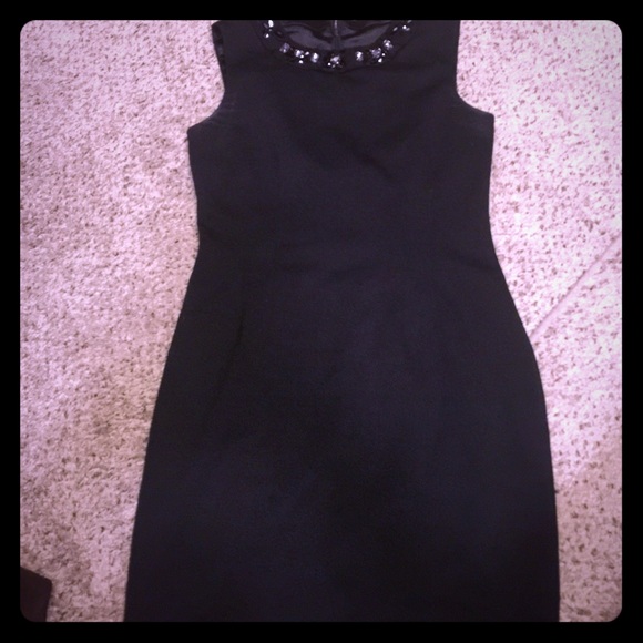 Tahari black knit dress with embellishments