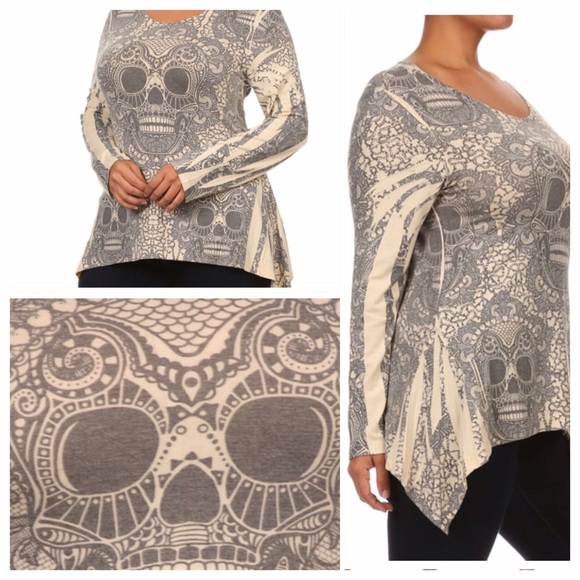 SUGAR SKULL PRINT ASYMMETRIC TOP! - Picture 2 of 3