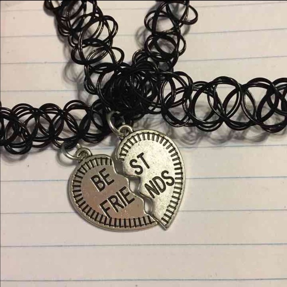Best Friends BFF Heart Charm Tattoo Black Choker