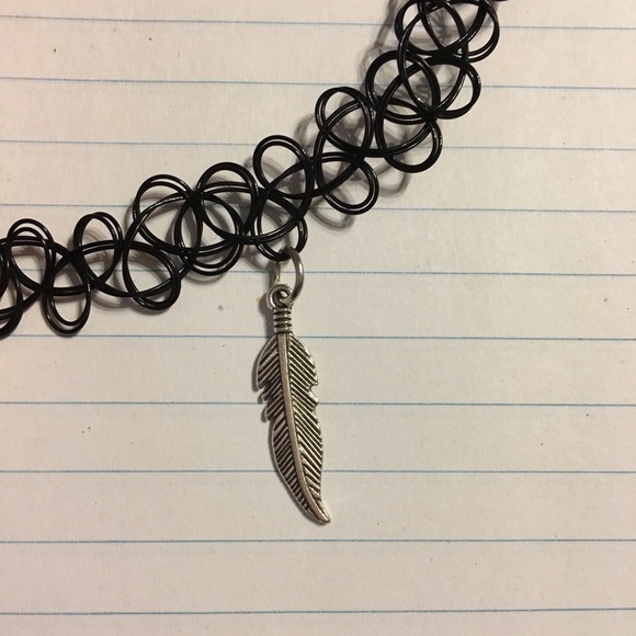 ❣SALE❣Feather Charm Tattoo Black Choker Necklace