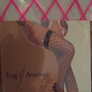 brown designer tights and hot pink net thigh highs