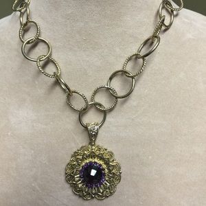 Purple jeweled necklace with wide linked chain